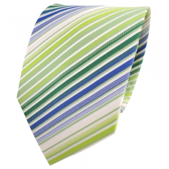 XXL Designer Krawatte grün hellgrün blau weiß creme gestreift + Krawattennadel