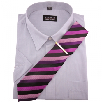 TRAVELMASTER Business Herrenhemd silber - Hemd Gr.41/42 L kurzarm Krawatte Nadel