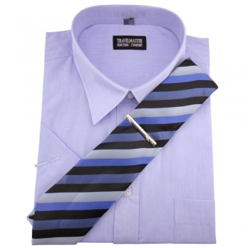 TRAVELMASTER Business Herrenhemd blau - Hemd Gr.41/42 L kurzarm Krawatte Nadel