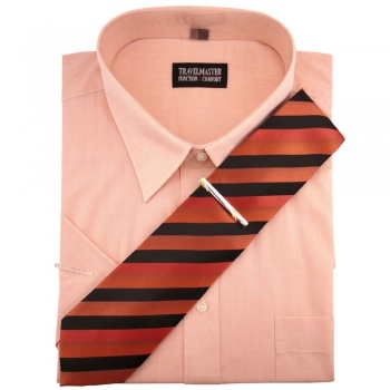 TRAVELMASTER Business Herrenhemd lachs Hemd Gr.45/46 XXL kurzarm Krawatte Nadel