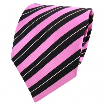 Seidenkrawatte rosa erikaviolett pink schwarz silber gestreift - Krawatte Seide