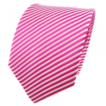 TigerTie Designer Seidenkrawatte in pink telemagenta silber weiß gestreift