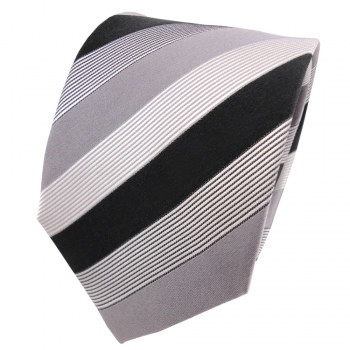 TigerTie Designer Seidenkrawatte grau silber anthrazit schwarz weiß gestreift
