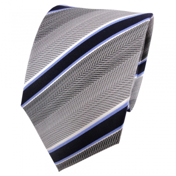 TigerTie Designer Seidenkrawatte in grau silber blau weiß gestreift