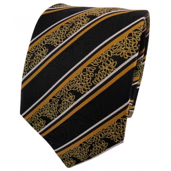 TigerTie Designer Seidenkrawatte in gold gelb silber schwarz gestreift