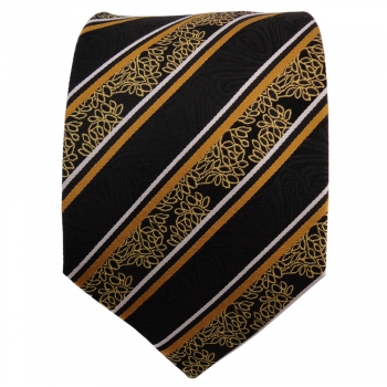 TigerTie Designer Seidenkrawatte in gold gelb silber schwarz gestreift