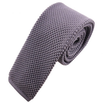 TigerTie - schmale Strickkrawatte grau silbergrau einfarbig uni - Krawatte Polyester Tie