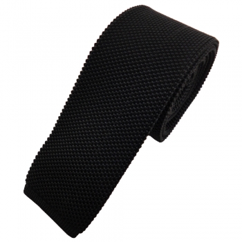 TigerTie - schmale Strickkrawatte schwarz einfarbig uni - Krawatte Polyester Tie