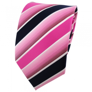 TigerTie Designer Krawatte pink rosa dunkelblau weiß gestreift - Binder Tie