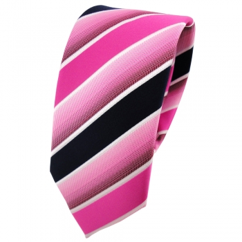 Schmale TigerTie Designer Krawatte pink rosa dunkelblau weiß gestreift - Binder