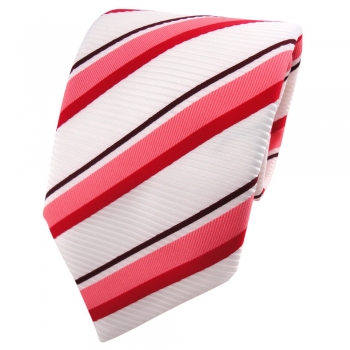 TigerTie Satin Krawatte weiß signalweiß rot rosé bordeaux gestreift - Binder Tie