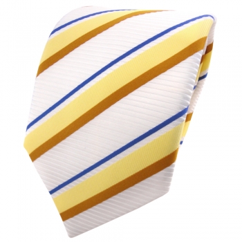 TigerTie Satin Krawatte gelb ocker blau weiß signalweiß gestreift - Binder Tie