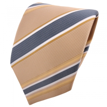 TigerTie Satin Krawatte beige elfenbein anthrazit weiß gestreift - Binder Tie