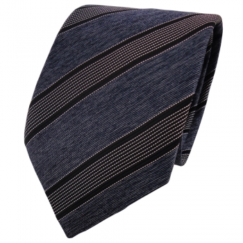 TigerTie Krawatte grau blaugrau silber schwarz gestreift - Binder Schlips Tie