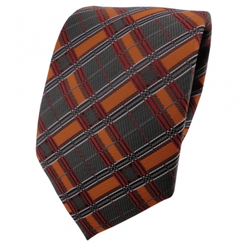 TigerTie Designer Krawatte orange dunkelorange anthrazit silber schwarz kariert