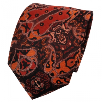 TigerTie Seidenkrawatte orange rotorange schwarz gemustert - Krawatte Seide Silk