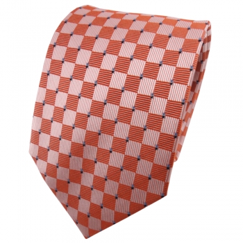 TigerTie Designer Seidenkrawatte orange silber blau kariert