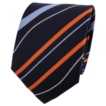 TigerTie Designer Seidenkrawatte in orange blau royal silber gestreift