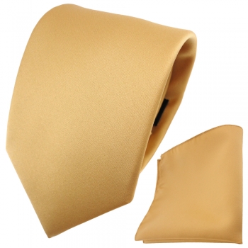schöne TigerTie Satin Krawatte + Einstecktuch in gold Uni - Tie Binder