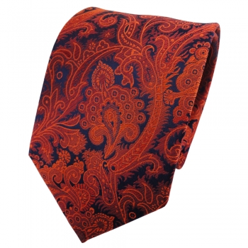 TigerTie Seidenkrawatte orange rotorange blau gemustert - Krawatte Seide