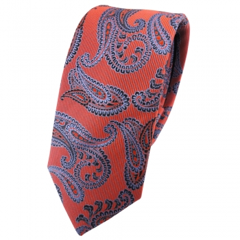 Schmale TigerTie Seidenkrawatte orange blau hellblau Paisley - Krawatte Seide