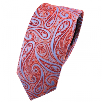 Schmale TigerTie Seidenkrawatte orange rotorange blau hellblau Paisley- Krawatte