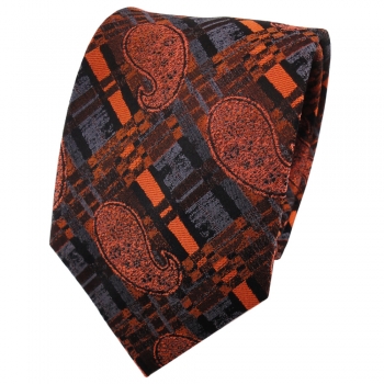 TigerTie Designer Seidenkrawatte in kupfer orange anthrazit schwarz gestreift