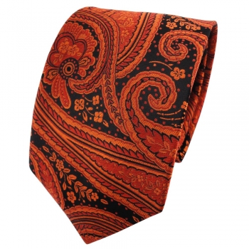 TigerTie Seidenkrawatte kupferbraun orange anthrazit schwarz paisley Muster