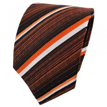 TigerTie Designer Seidenkrawatte in orange blutorange silber schwarz gestreift