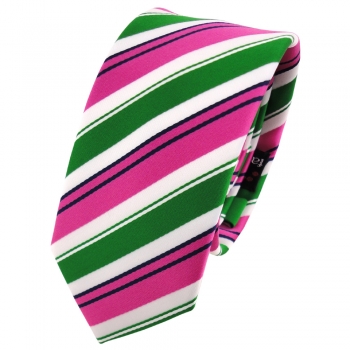 Schmale TigerTie Krawatte pink grün weiß schwarz gestreift - Schlips Binder