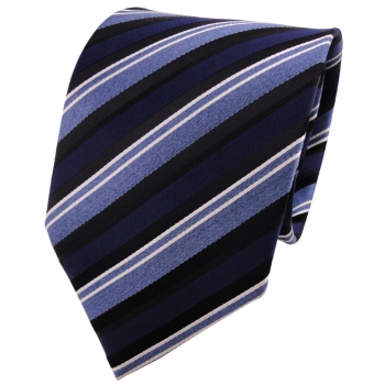 XXL TigerTie Seidenkrawatte blau silber schwarz gestreift - Krawatte 100% Seide