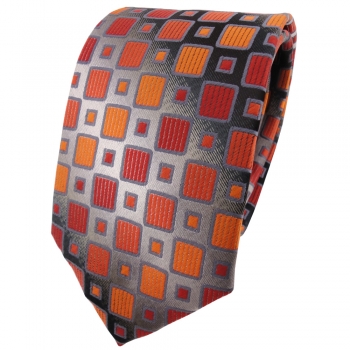 TigerTie Krawatte in orangerot silbergrau schwarz kariert - Binder Tie