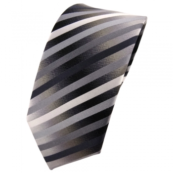 Schmale TigerTie Seidenkrawatte anthrazit silber grau gestreift - Krawatte Seide