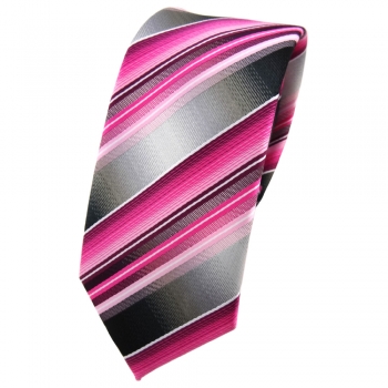schmale TigerTie Krawatte rosa pink magenta anthrazit silber gestreift - Binder