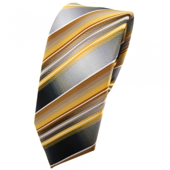 schmale TigerTie Krawatte gold gelb silber anthrazit grau gestreift - Tie Binder
