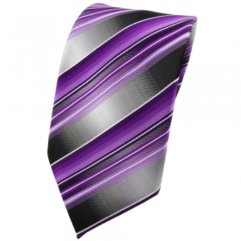 TigerTie Krawatte lila flieder anthrazit silber grau gestreift - Tie Binder