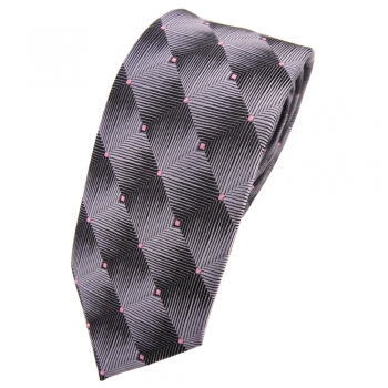 Schmale TigerTie Krawatte grau silber anthrazit rosa gepunktet - Binder Tie