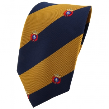 TigerTie Krawatte gold goldbraun dunkelblau gestreift mit Wappen - Tie Binder