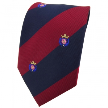 TigerTie Krawatte in rot weinrot dunkelblau gestreift mit Wappen - Tie Binder