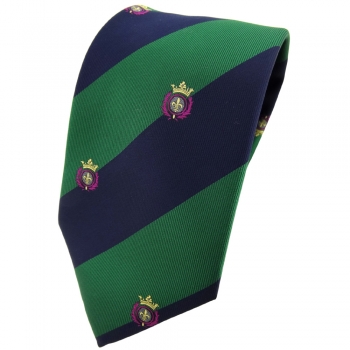 TigerTie Krawatte grün laubgrün dunkelblau gestreift mit Wappen - Tie Binder