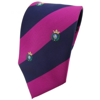 TigerTie Krawatte lila violett pupur dunkelblau gestreift Wappen - Tie Binder