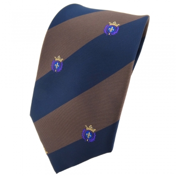 TigerTie Krawatte braun dunkelbraun dunkelblau gestreift Wappen - Tie Binder