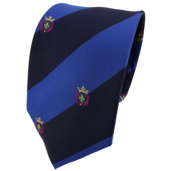 TigerTie Krawatte blau saphirblau dunkelblau gestreift mit Wappen - Tie Binder