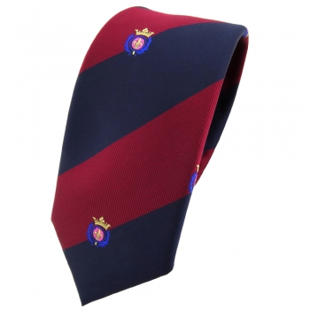 schmale TigerTie Krawatte rot weinrot dunkelblau gestreift Wappen - Binder Tie