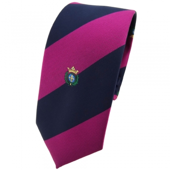 Schmale TigerTie Krawatte lila violett pupur dunkelblau gestreift Wappen - Tie