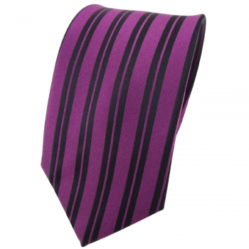 TigerTie Designer Seidenkrawatte violett lila schwarz dunkellila längs gestreift