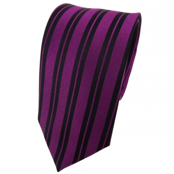 TigerTie Designer Seidenkrawatte violett dunkellila lila schwarz längs gestreift