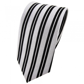 Seidenkrawatte silber schwarz längs gestreift - Krawatte Seide Tie Binder Silk
