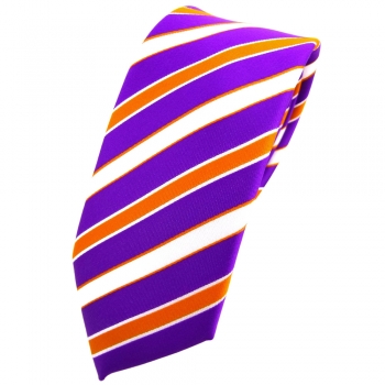 Schmale TigerTie Krawatte lila violett orange weiß gestreift - Binder Tie