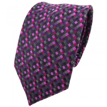 TigerTie Krawatte lila magenta rosa schwarz anthrazit grau gemustert - Binder